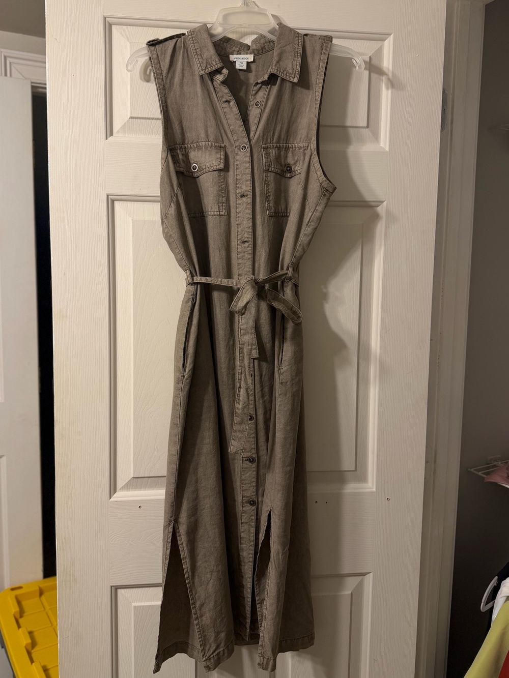 Sundance Sleeveless Utility Maxi Shirt Dress with Tie Waist
